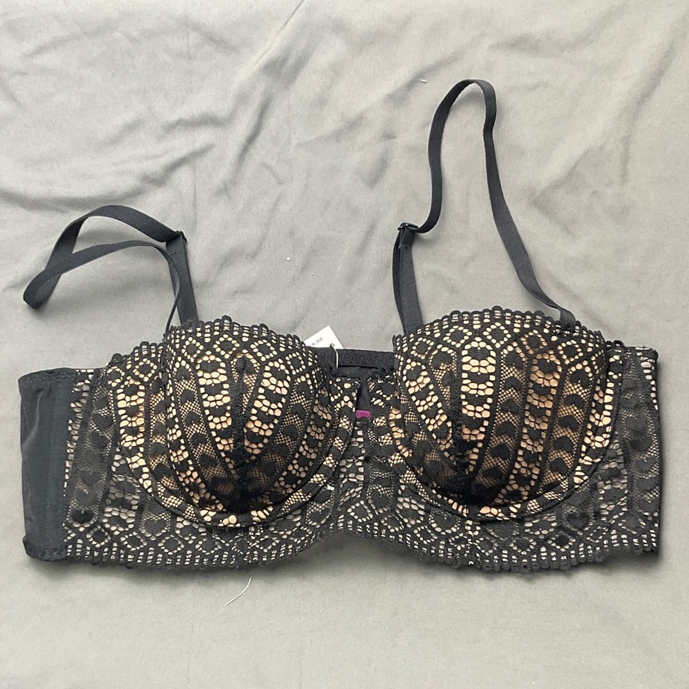 Adore Me Black Lace Bra with Nude Underlay